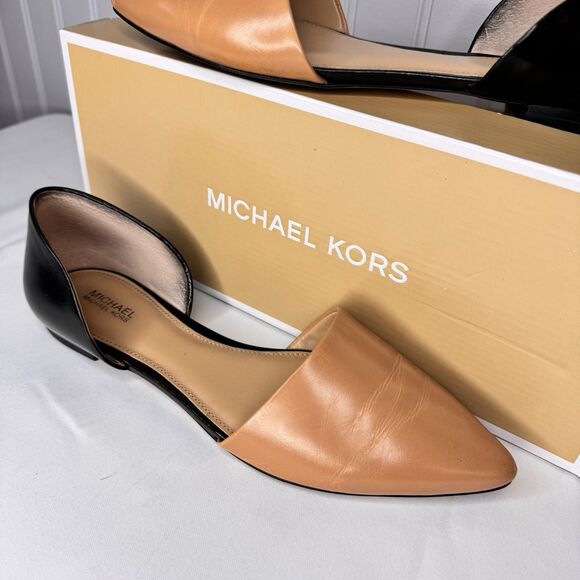 Michael Kors Sz 8M Julieta Flats Black Sun Tan Leather d'Orsay Pointed Shoe - Picture 2 of 9